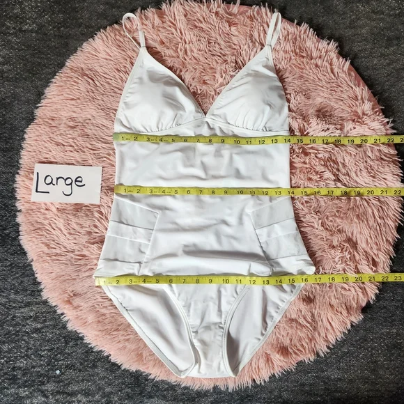 White Retro V-Neck One Piece Bathing Suit - Picture 8 of 10